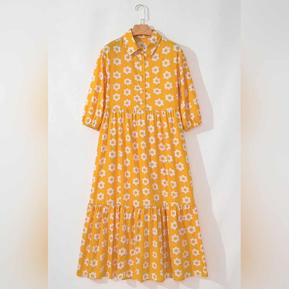 100% Cotton Gold Daisy Cottage Dress